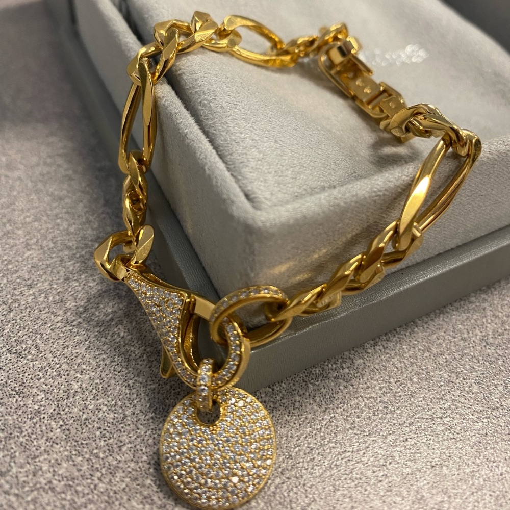 14K Gold-Plated Sterling Silver Pavé Disk Bracelet